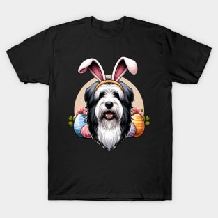 Polish Lowland Sheepdog Celebrates Easter with Bunny Ears T-Shirt